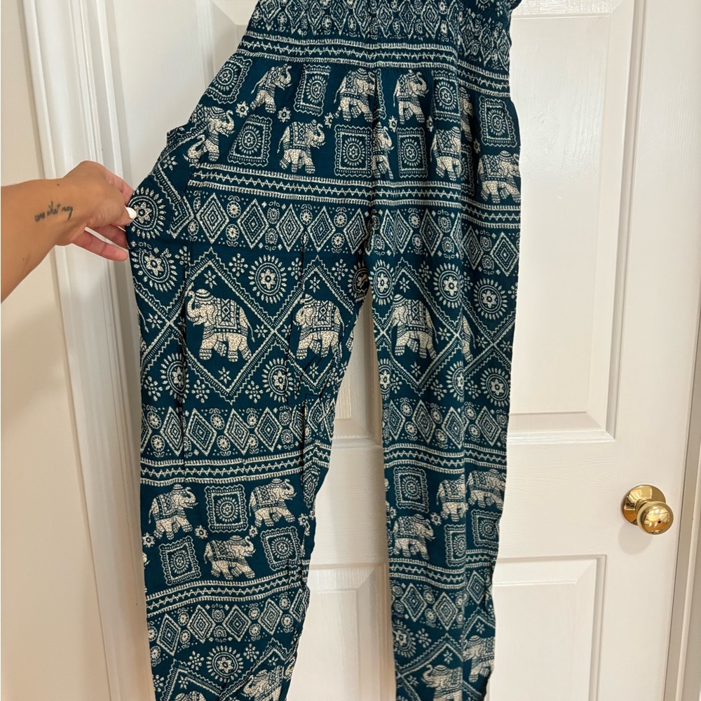 Elephant Patterned Teal Harem pants